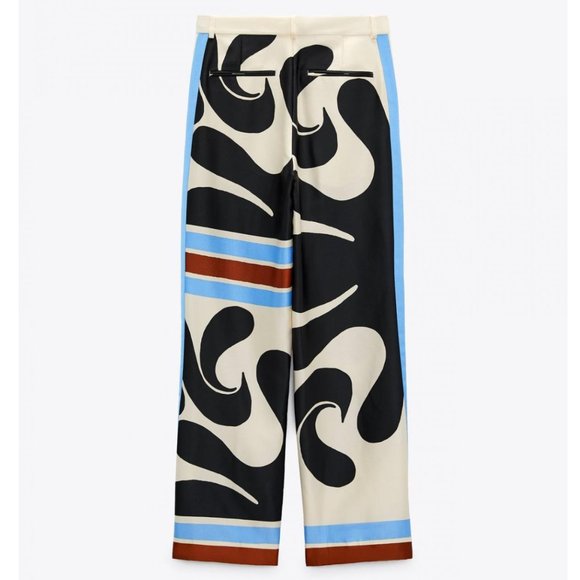 ZARA PRINTED SATIN EFFECT PALAZZO TROUSER PANTS $119 - Picture 4 of 10